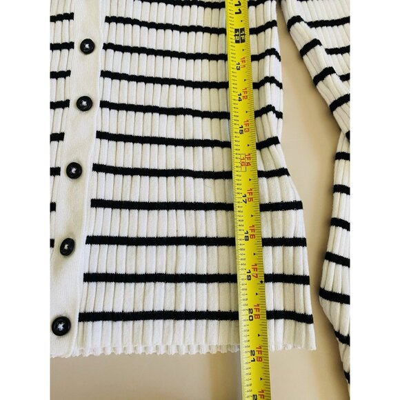 H&M Basics Womens Size Small Black and White Striped Ribbed Cardigan V-Neck Y2K - Picture 7 of 7